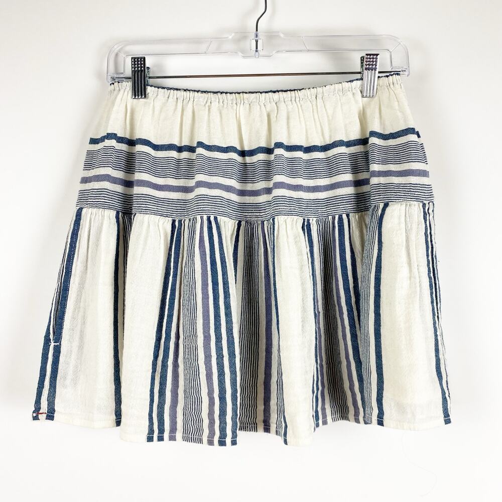 Xirena 100% Cotton White Blue Striped Mini Skirt Summer Festival Womens Size XS - Picture 3 of 10